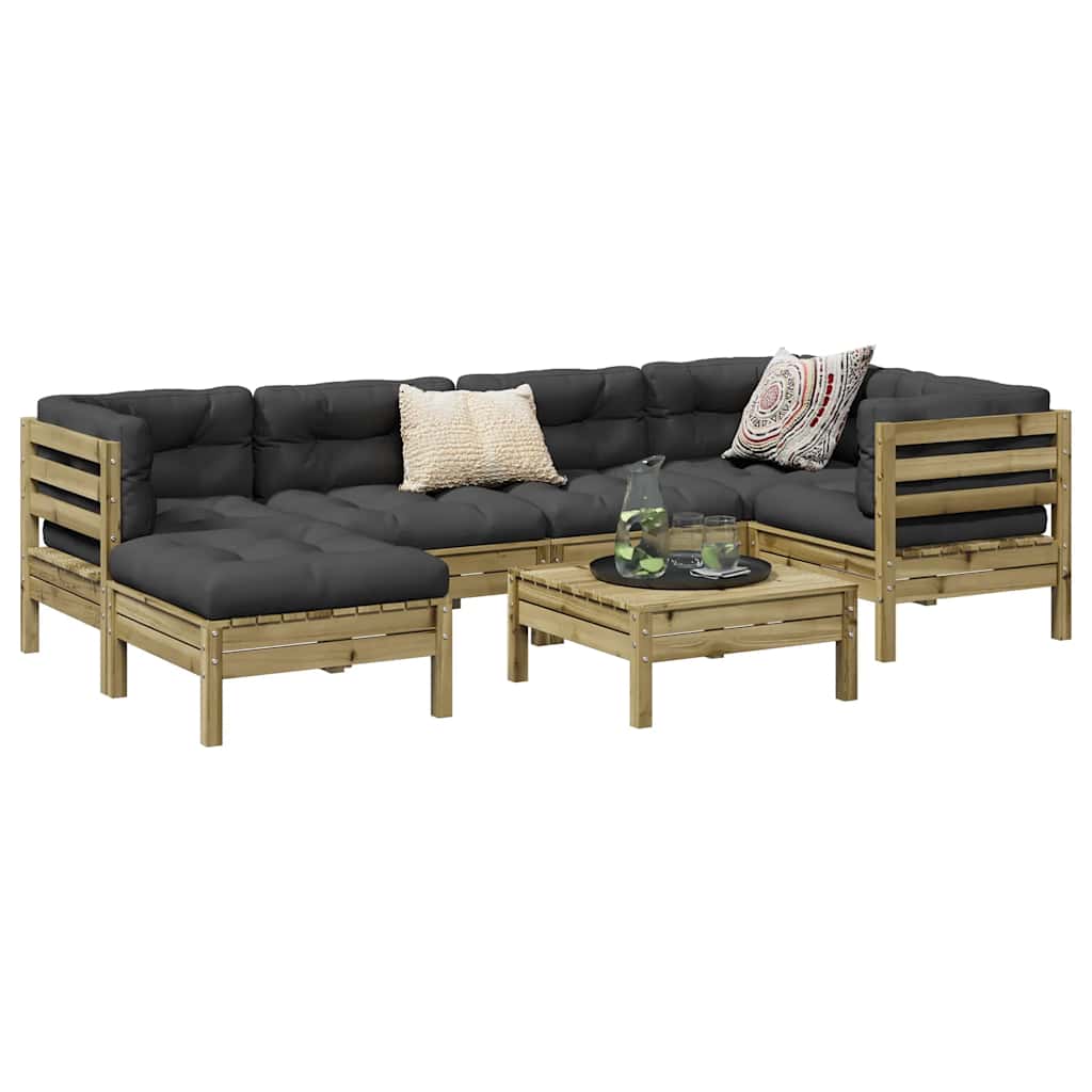 7 Piece Garden Sofa Set with Cushions Impregnated Wood Pine