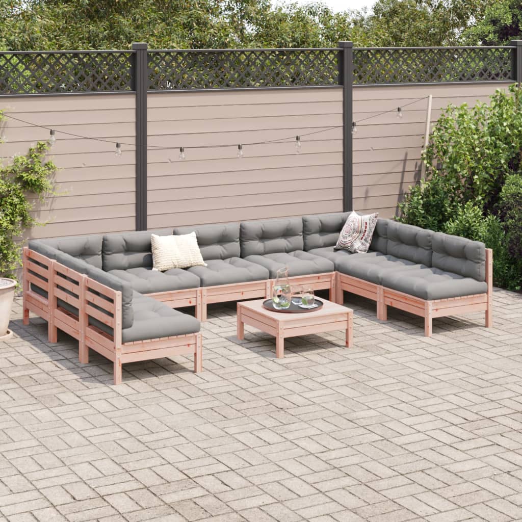 10 Piece Garden Sofa Set with Cushions Solid Wood Douglas Fir