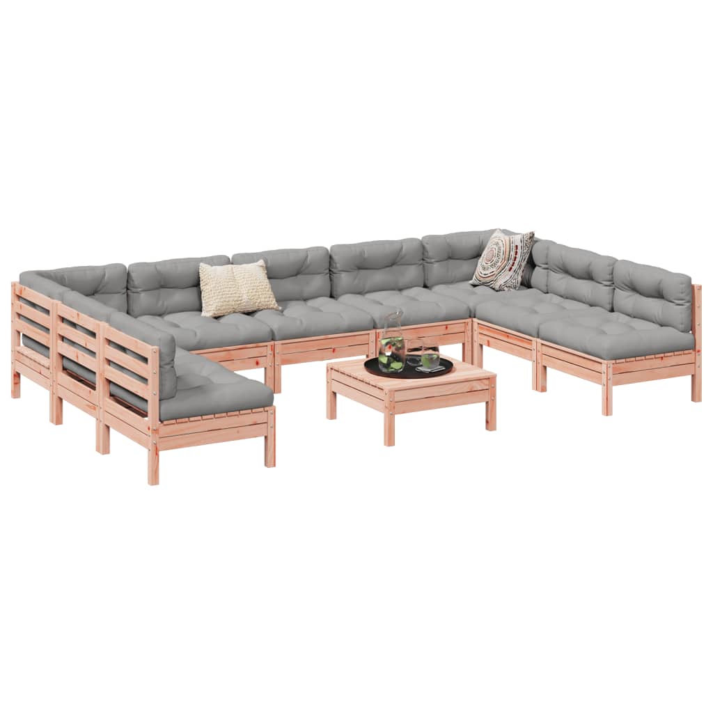 10 Piece Garden Sofa Set with Cushions Solid Wood Douglas Fir