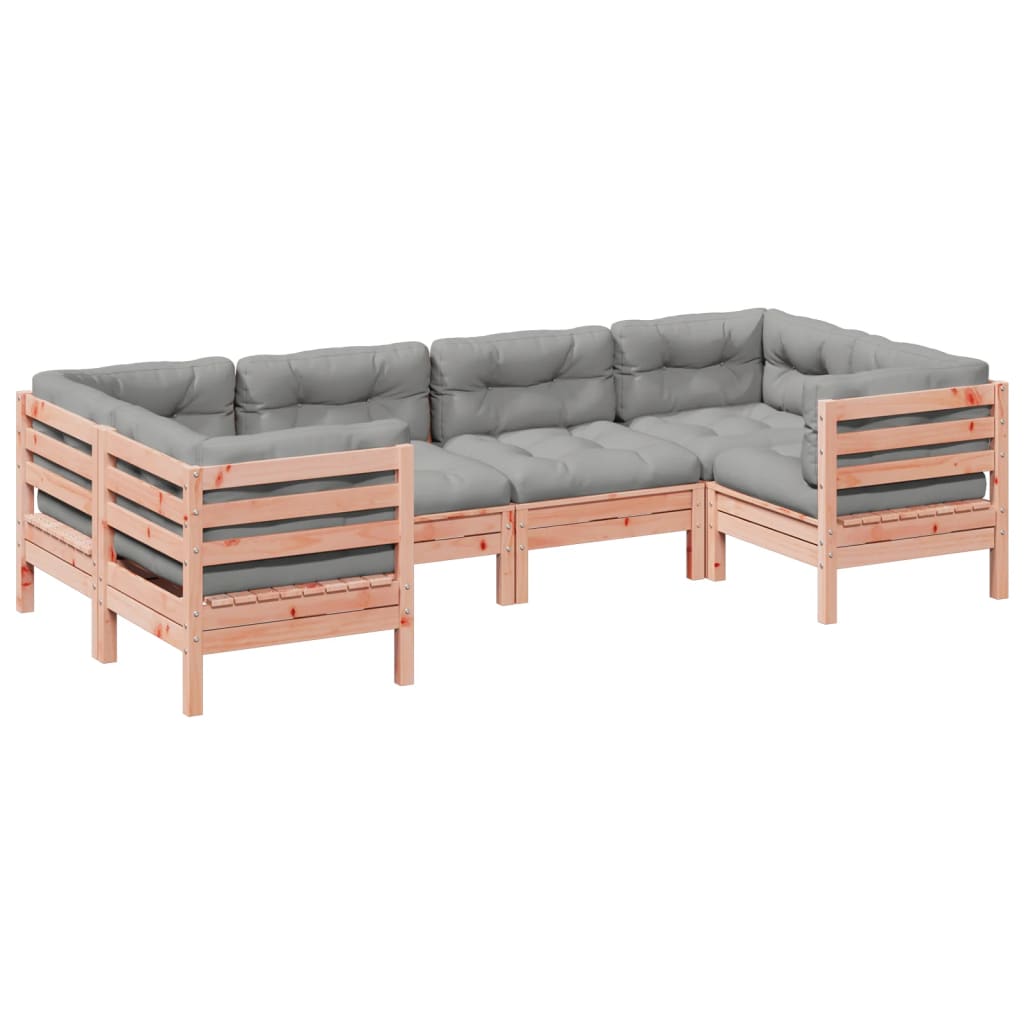 6 Piece Garden Sofa Set with Cushions Solid Wood Douglas Fir
