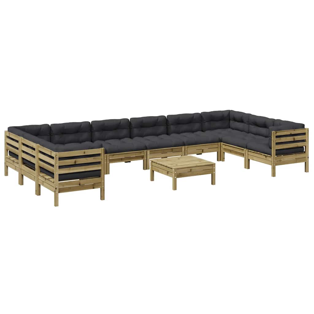 11 Piece Garden Sofa Set with Cushions Impregnated Wood Pine