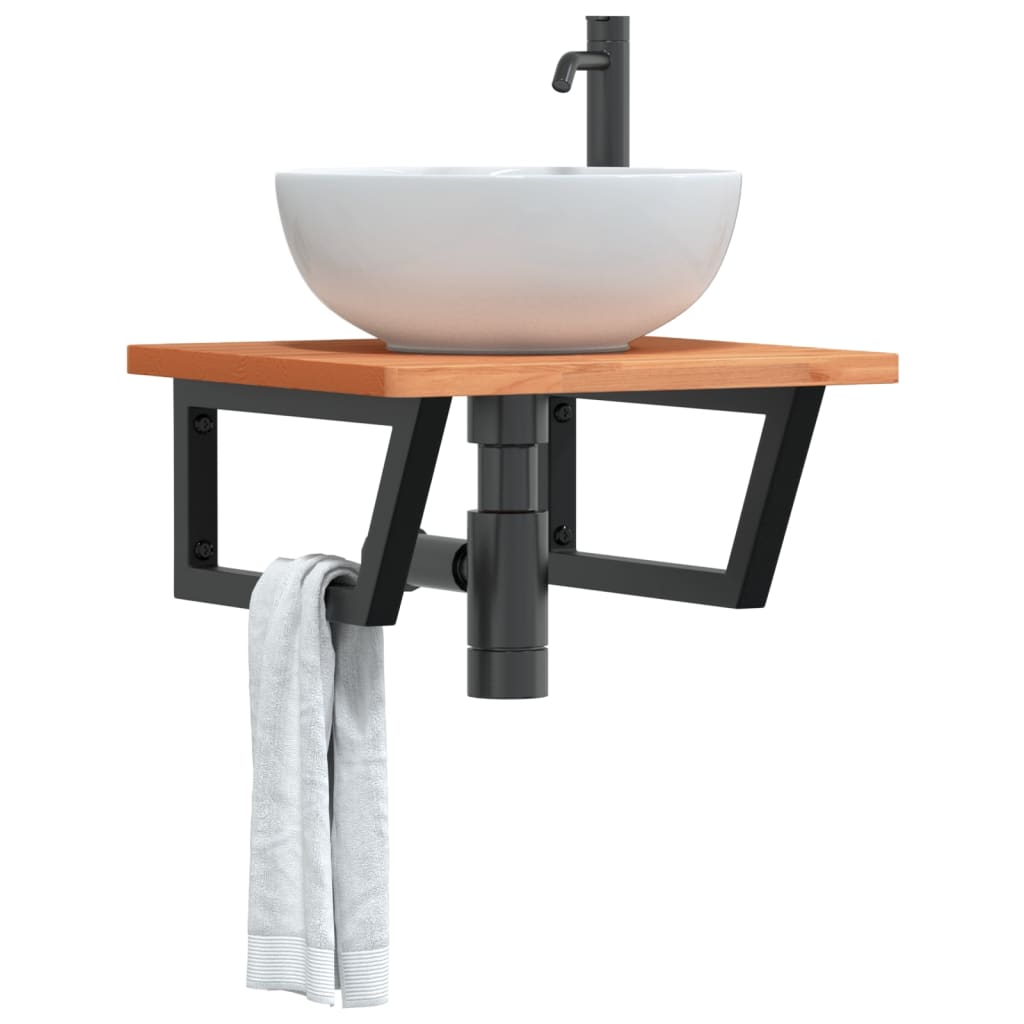 Basin Shelf Wall Mounted Steel and Solid Wood Beech