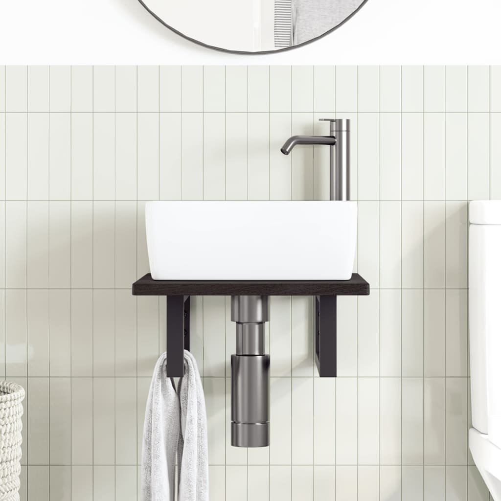 Basin Shelf Wall Mounted Steel and Solid Wood Oak