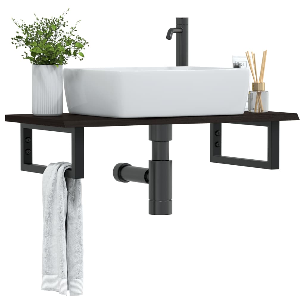 Basin Shelf Wall Mounted Steel and Solid Wood Oak