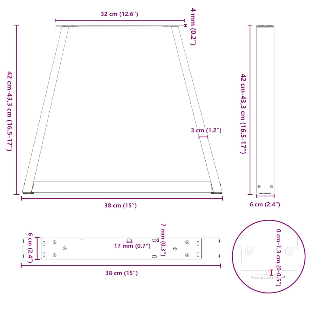 Coffee Table Legs V-Shape 2 pcs Black 38x(42-43.3) cm Steel