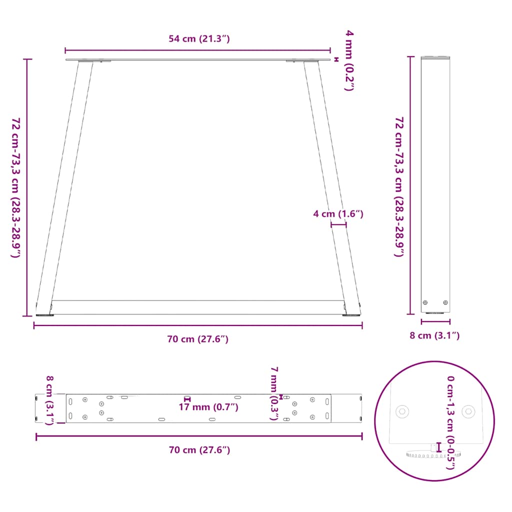 Dining Table Legs V-Shape 2 pcs Black 70x(72-73.3) cm Steel