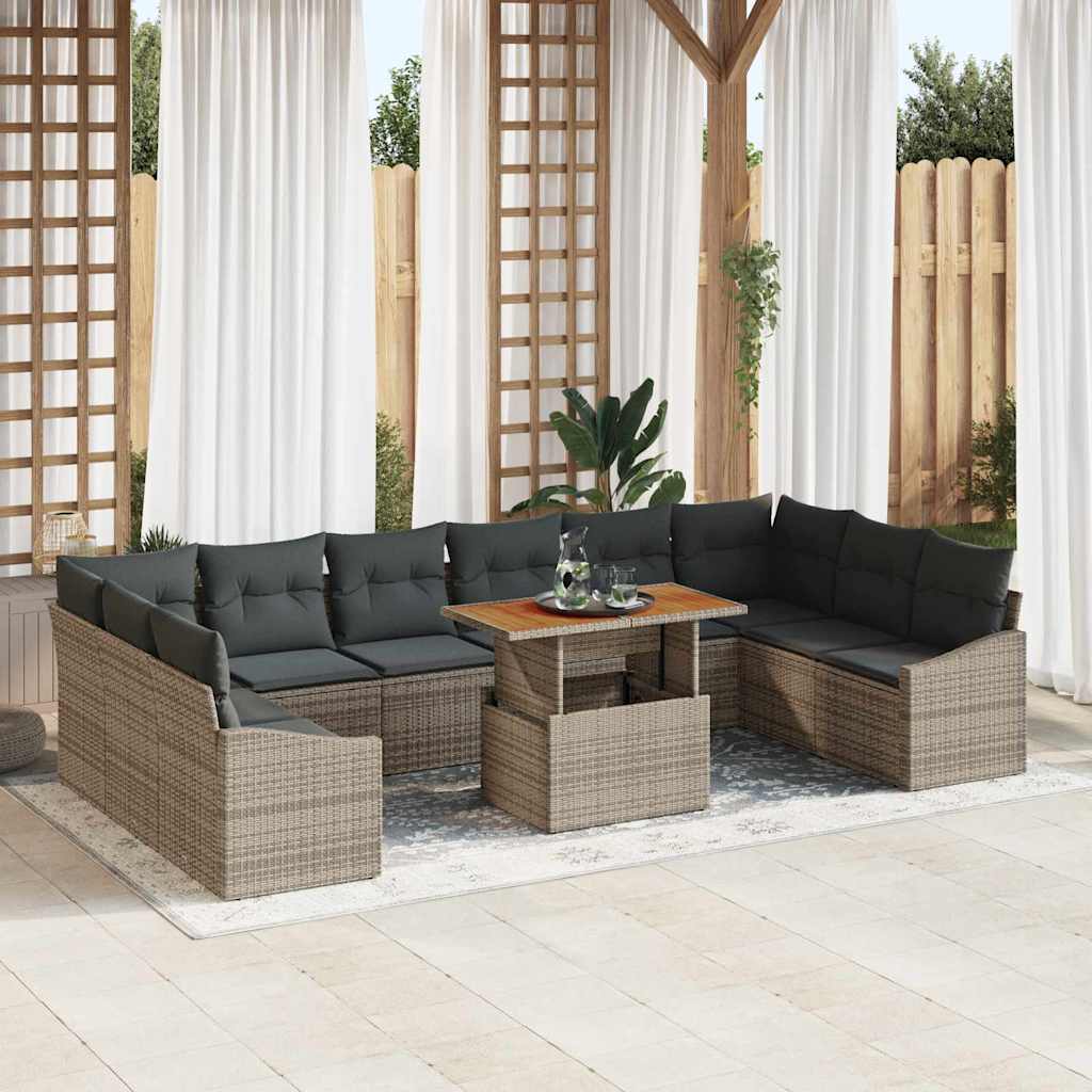 Garden Dining Set with Cushion Manual 11 pcs Grey and Brown