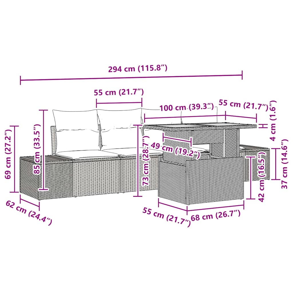 Garden Sofa Set 5 pcs Black and Brown