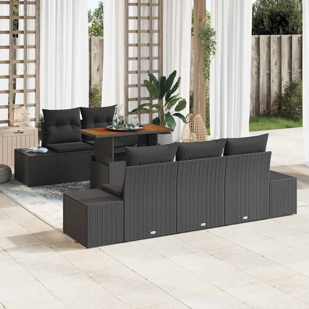 Garden Dining Set with Cushion Manual 6 pcs Black and Brown