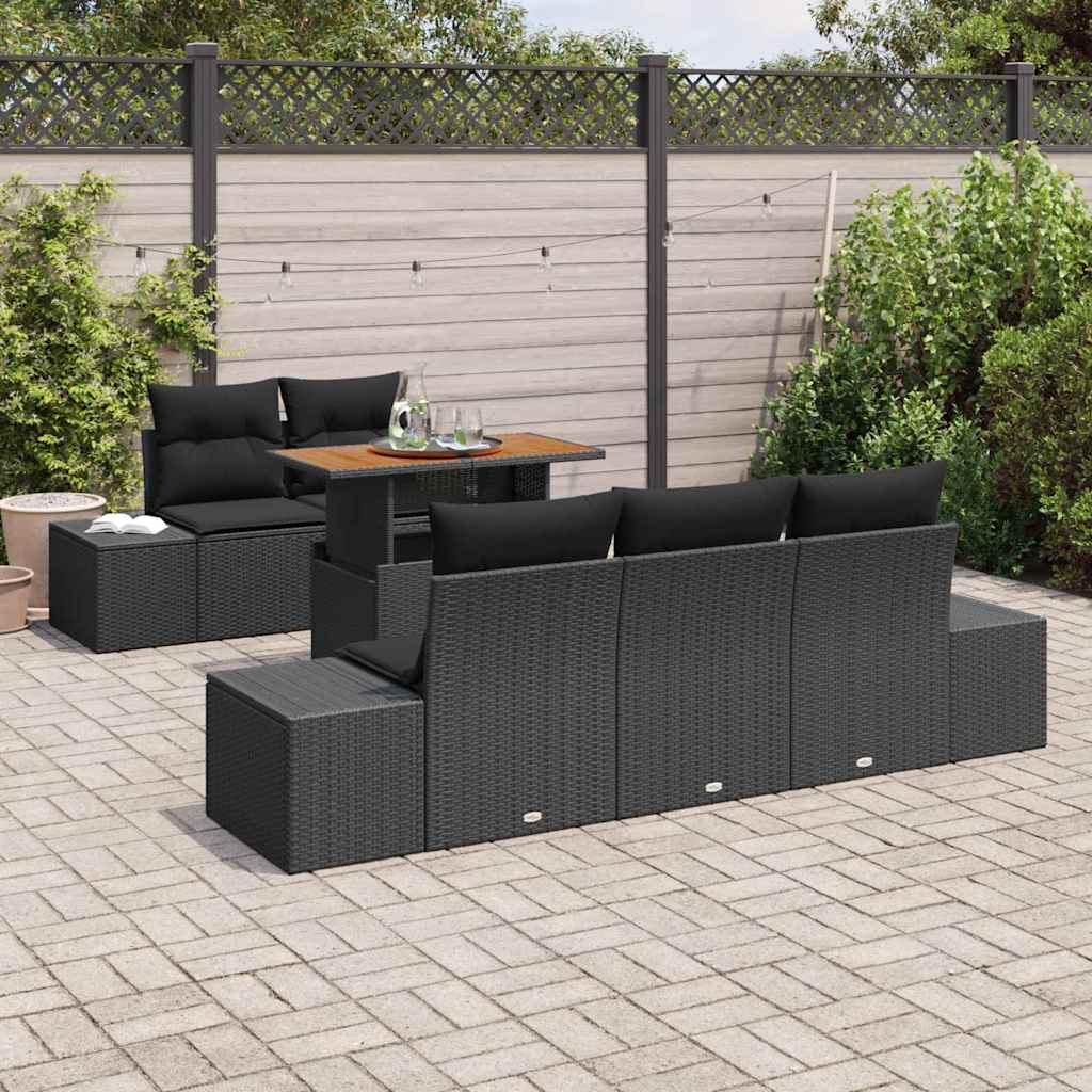 Garden Dining Set with Cushion Manual 6 pcs Black and Brown