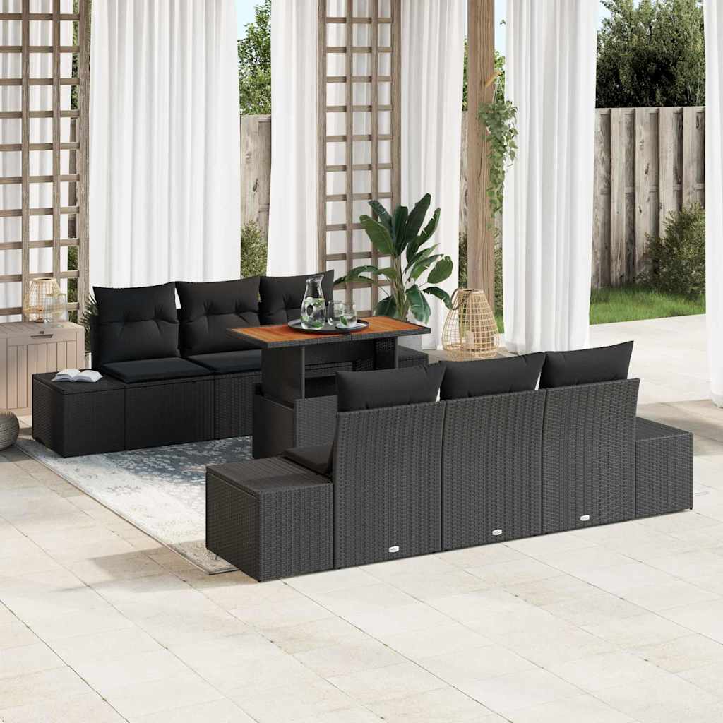Garden Dining Set with Cushion Manual 7 pcs Black and Brown