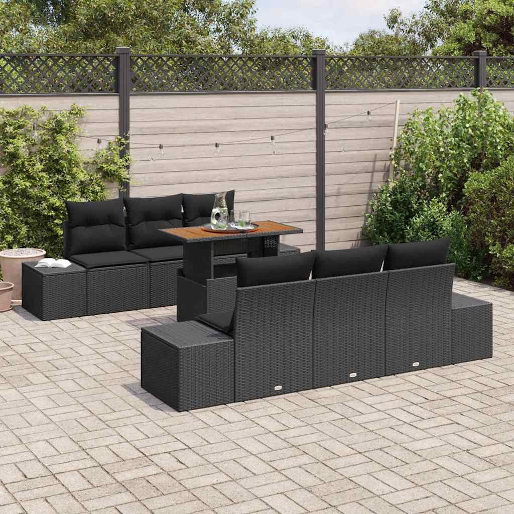 Garden Dining Set with Cushion Manual 7 pcs Black and Brown