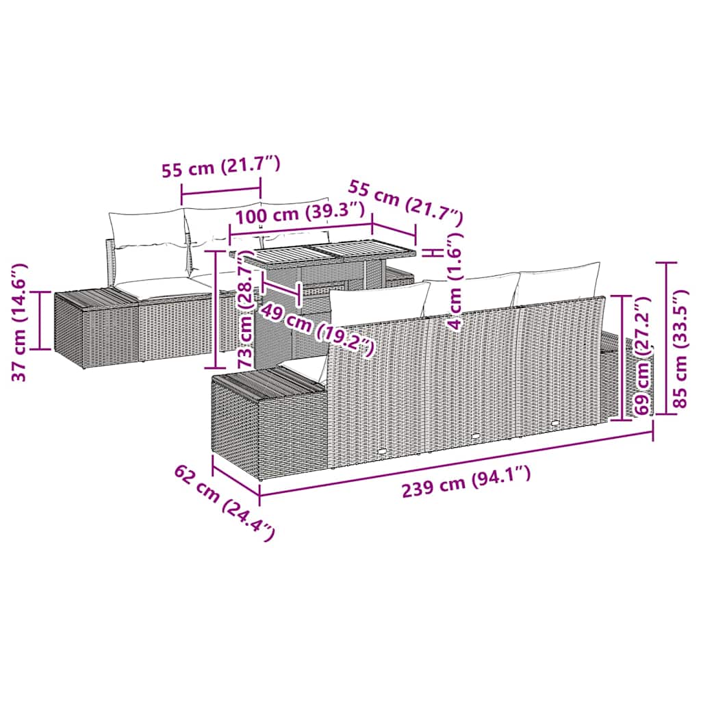 Garden Dining Set with Cushion Manual 7 pcs Black and Brown