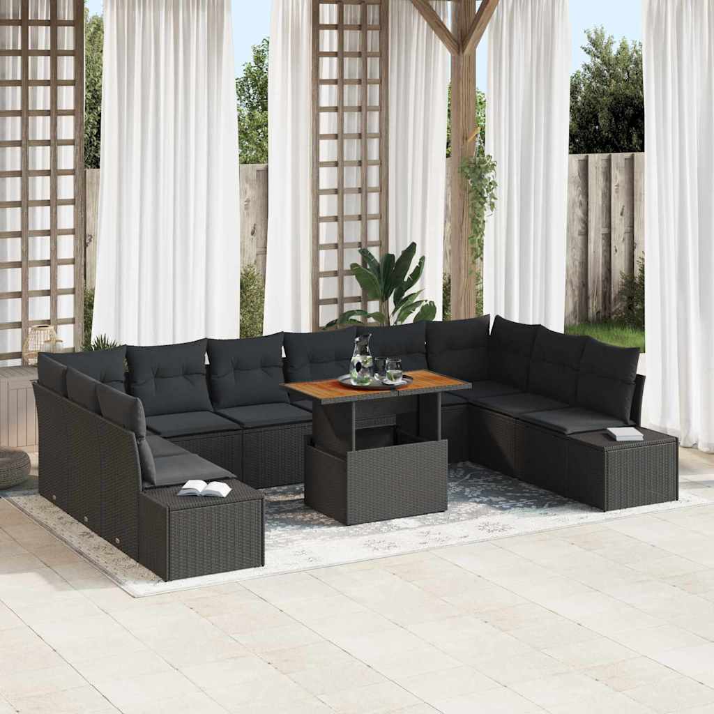 Garden Sofa Set with Cushion 11 pcs Black and Brown