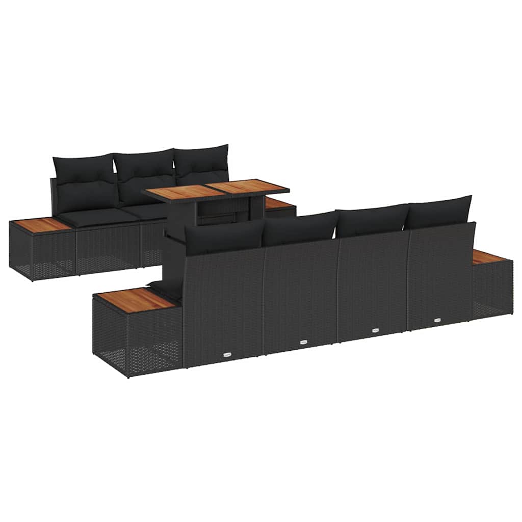 Garden Sofa Set with Cushion 8 pcs Black Poly rattan