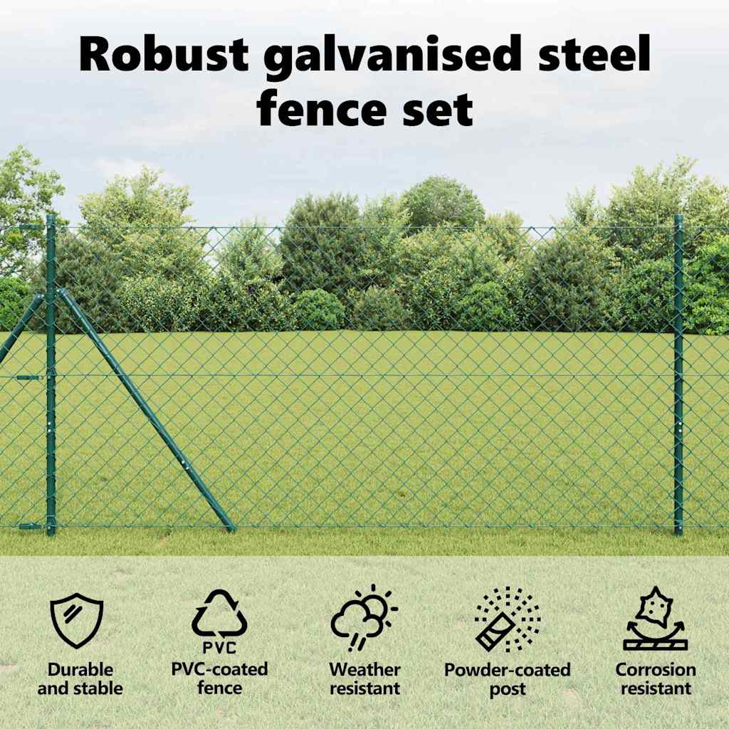 Chainlink Fence Ground Fix 1 x 25 m PVC-Coated Steel Green Mesh