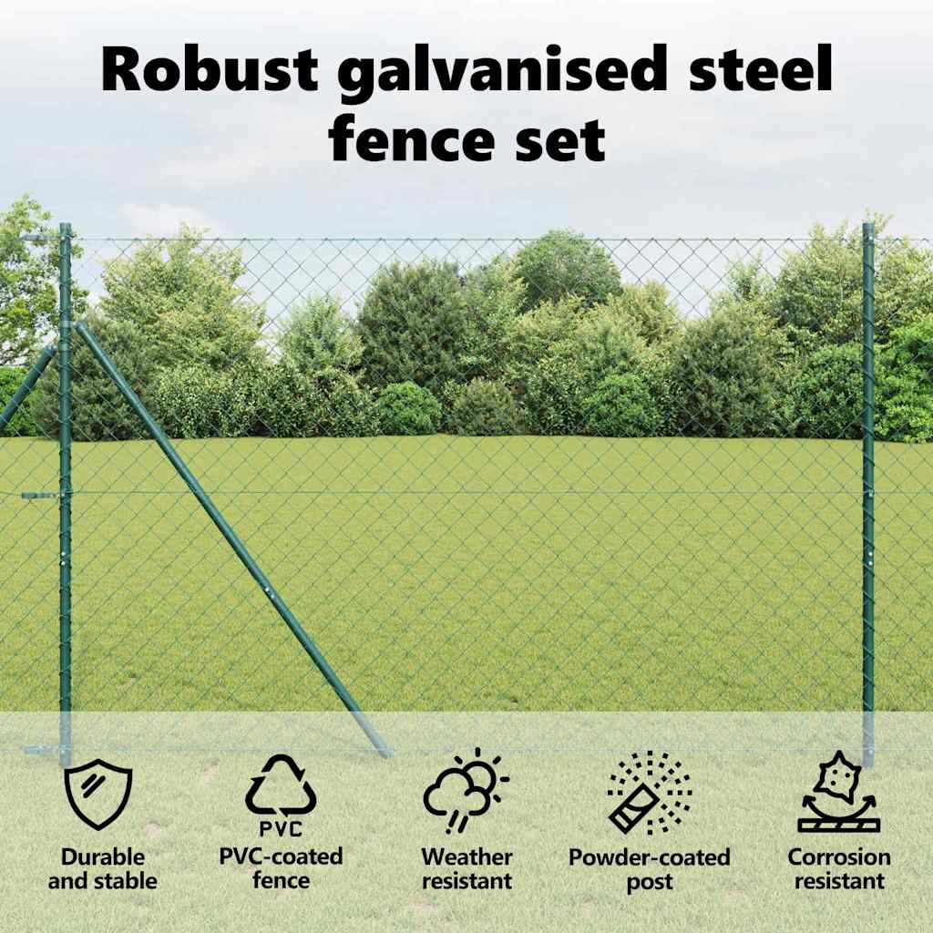 Chainlink Fence Ground Fix 1,5 x 25 m PVC-Coated Steel Green