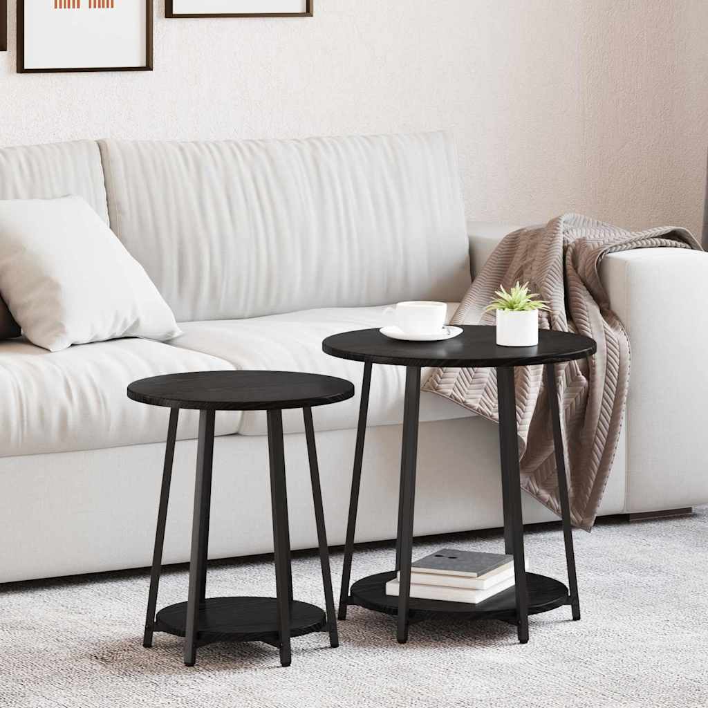 Side Table Set with Shelf 2 pcs Black oak 50 x 50 x 51 cm