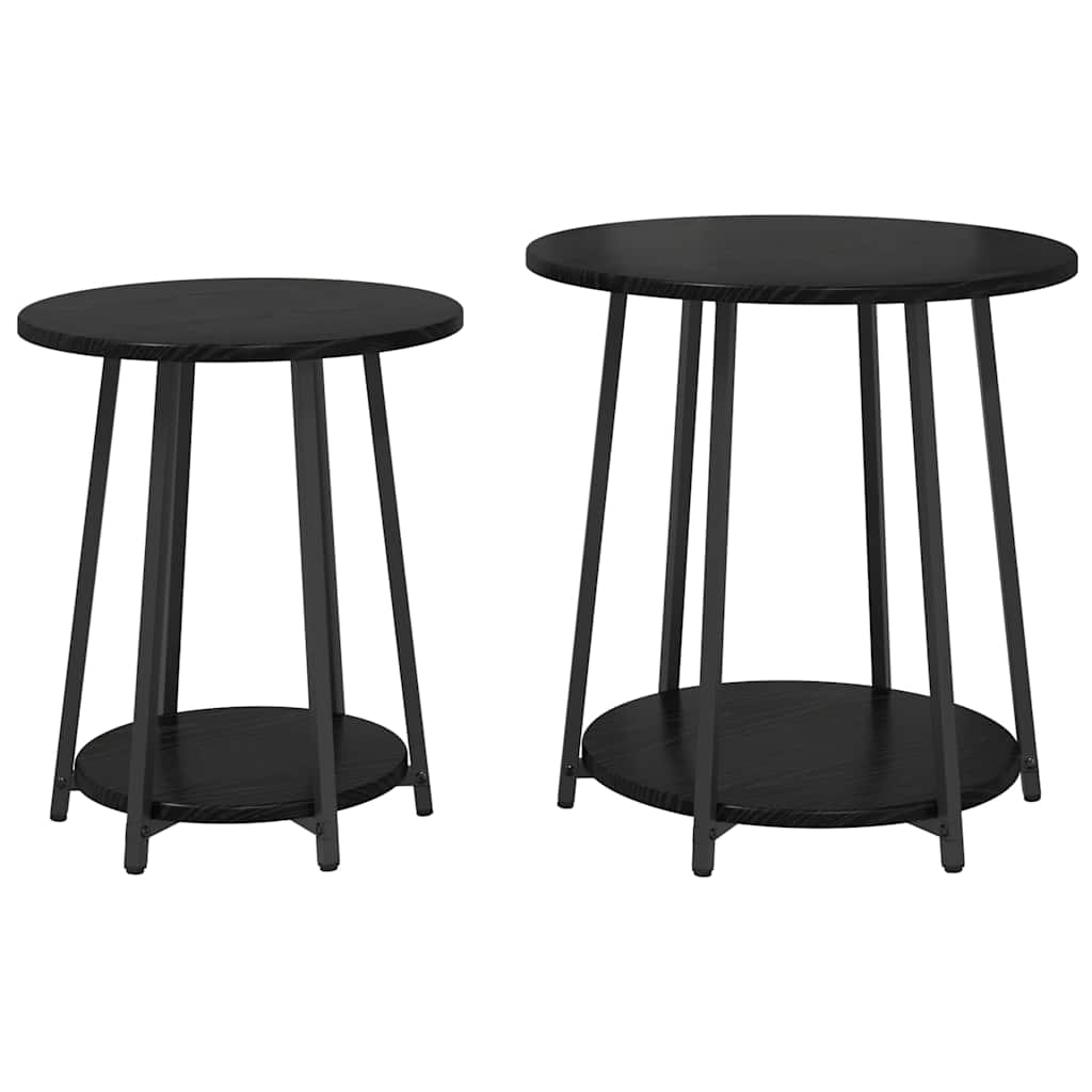 Side Table Set with Shelf 2 pcs Black oak 50 x 50 x 51 cm