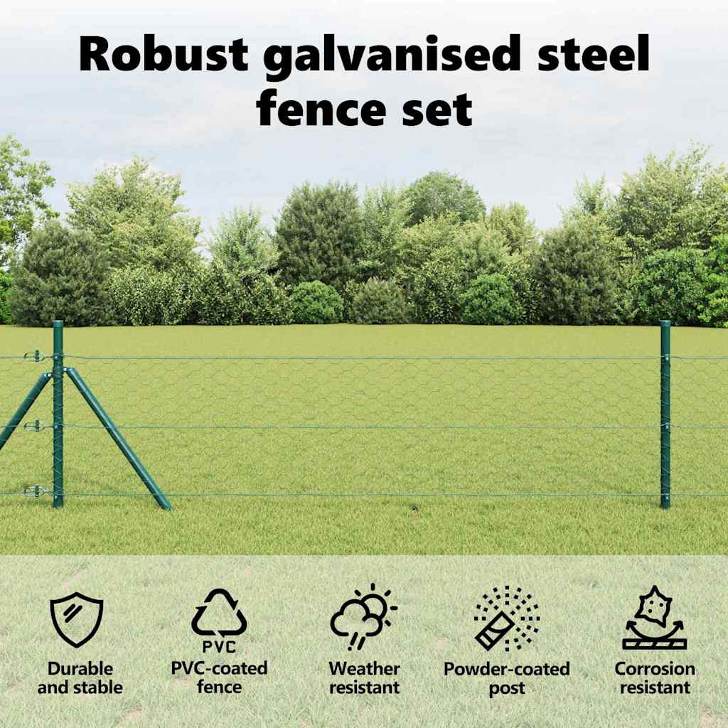 Outdoor Hexagonal Fence Ground Fix 25 x 1 m PVC-Coated Steel