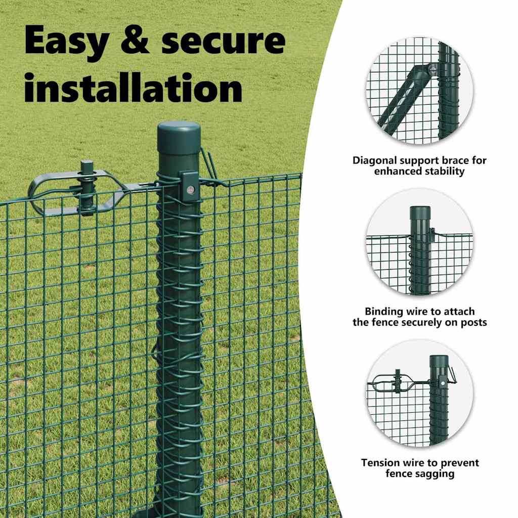 Welded Wire Fence Ground Fix 10 x 1 m PVC-Coated Steel Green