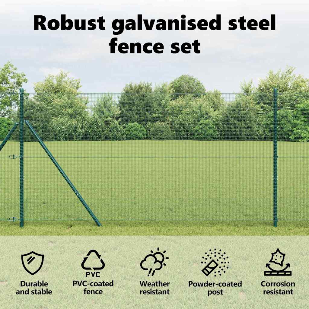 Welded Wire Fence Ground Fix 25 x 1 m PVC-Coated Steel Green