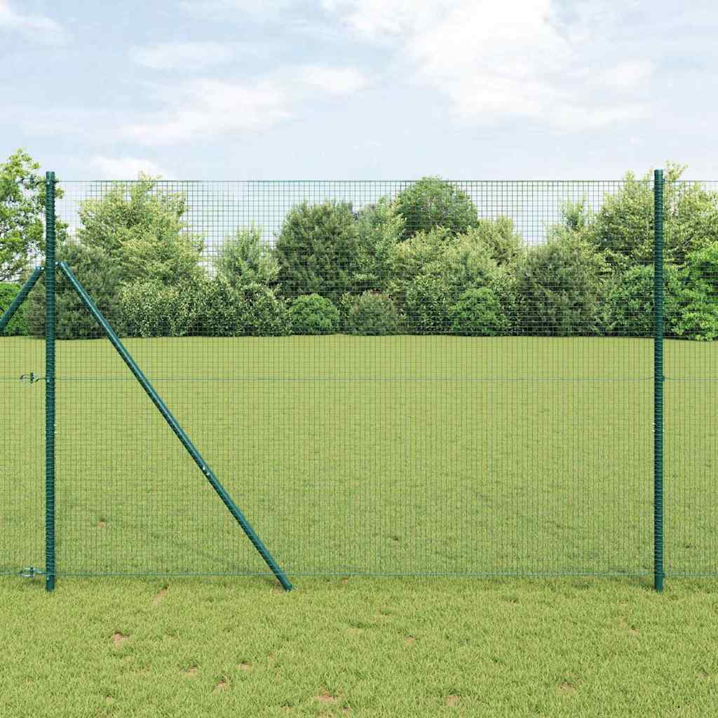 Fence with Posts Green 1.5 x 25 m Steel