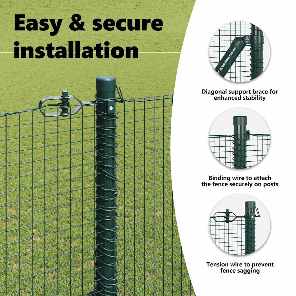Welded Wire Fence Ground Fix 25 x 1,5 m PVC-Coated Steel Green