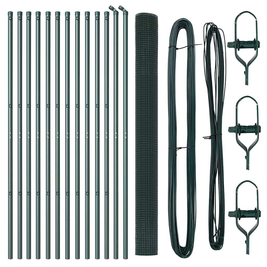 Fence with Posts Green 1.5 x 25 m Steel