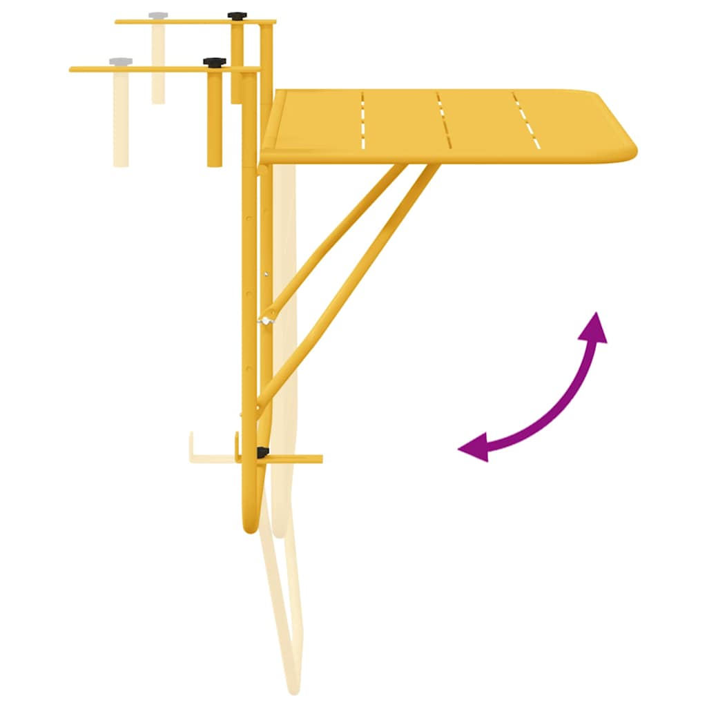 Hanging Balcony Table Folding Mustard 60 x 39 x 65 cm Steel