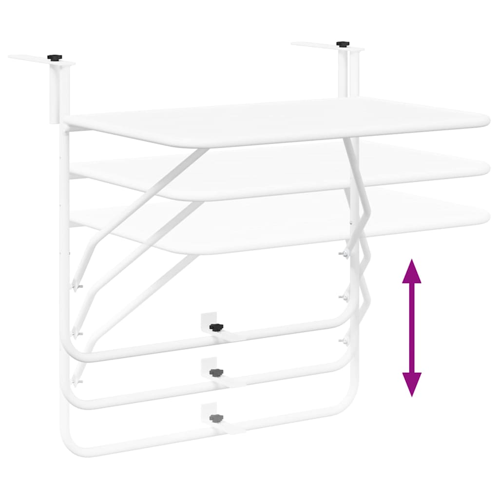 Hanging Balcony Table Folding White 60 x 39 x 65 cm Steel