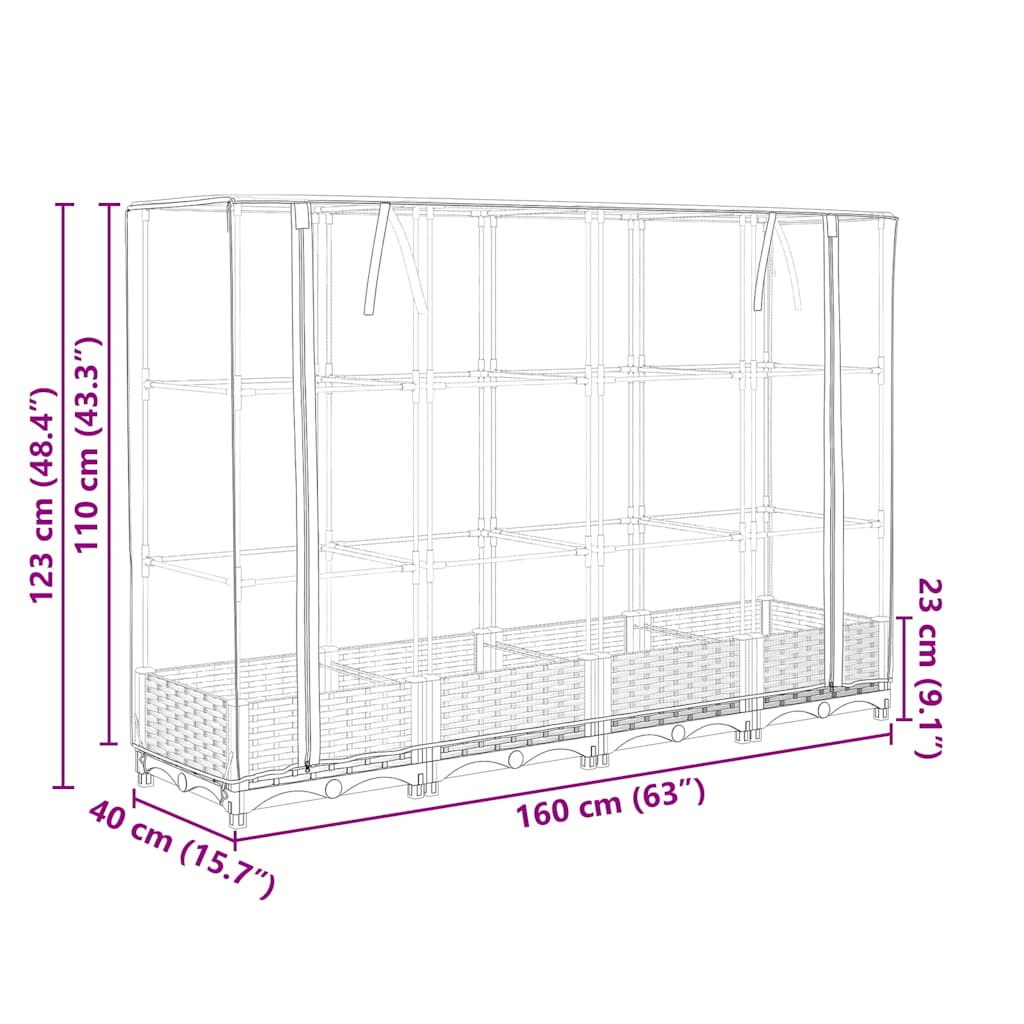 Raised Bed with Greenhouse Cover Rattan Look 160x40x123 cm