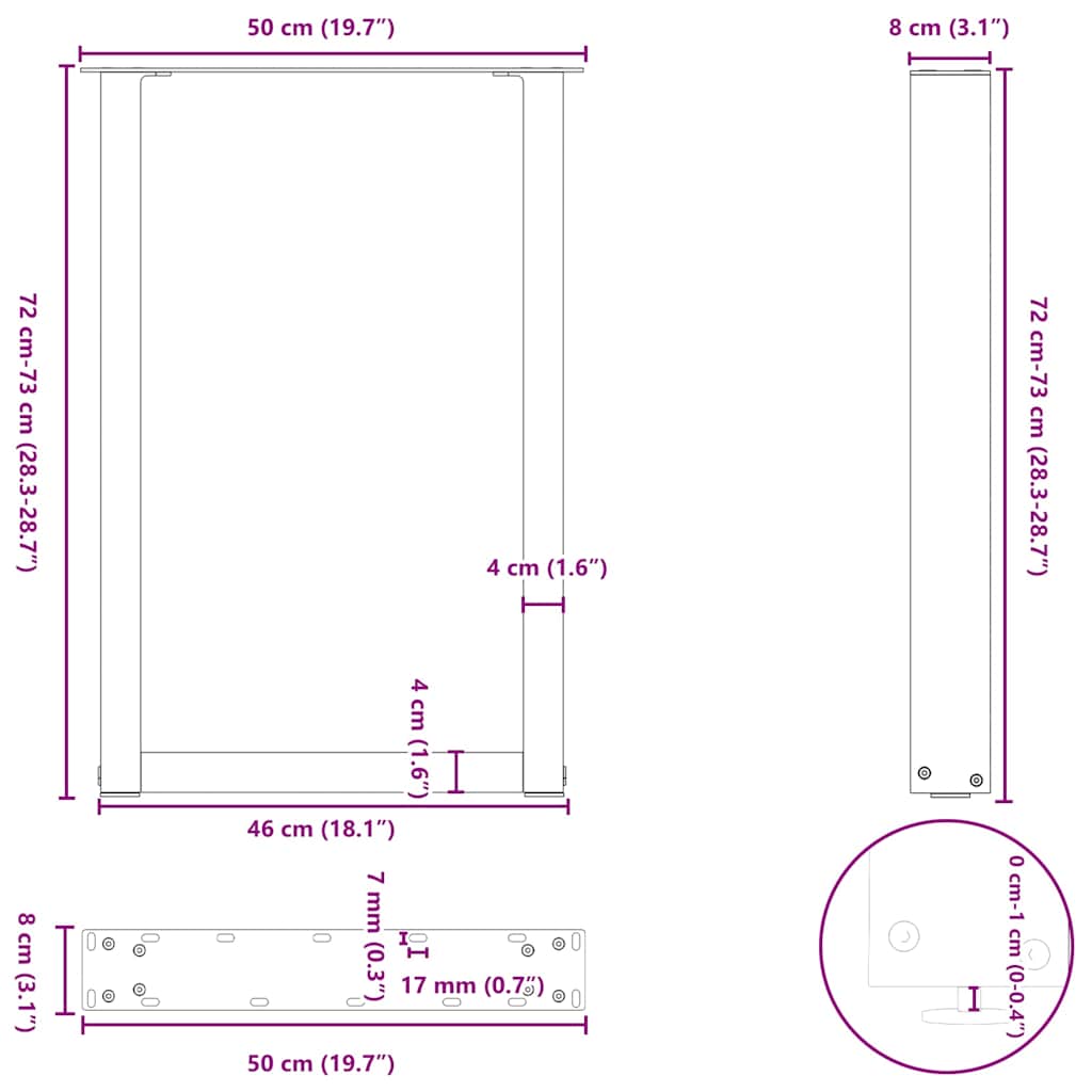 Dining Table Legs U-Shaped 2 pcs Black 50x(72-73) cm Steel