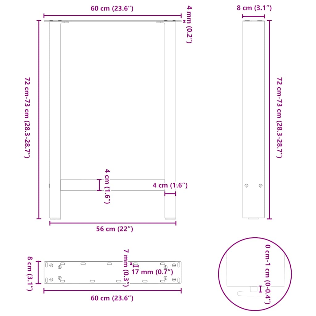 Dining Table Legs Black 2 pcs 60x(72-73) cm Steel