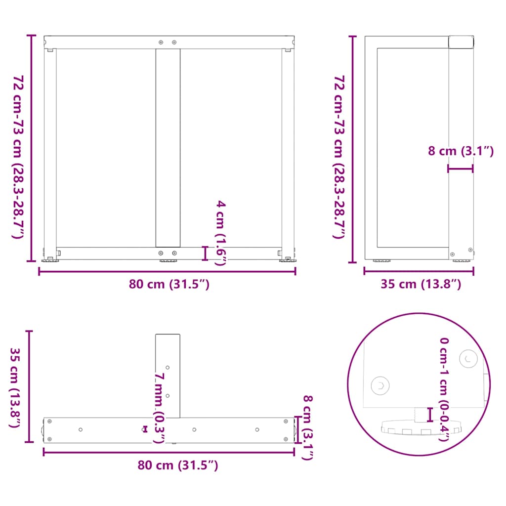 Dining Table Legs T-Shaped? pcs Black 80x35x(72-73) cm Steel