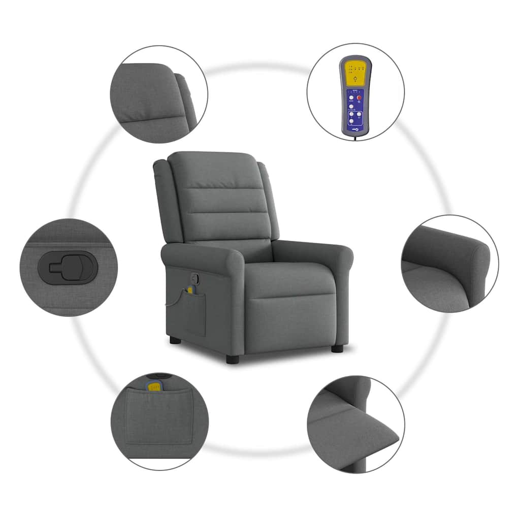 Massage Recliner Chair Dark Grey Fabric