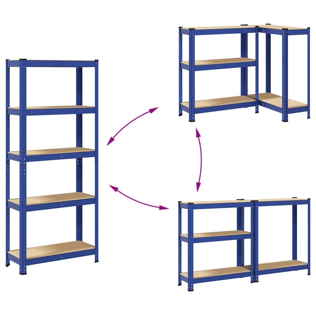 5-Layer Storage Shelves 2 pcs Blue Steel&Engineered Wood