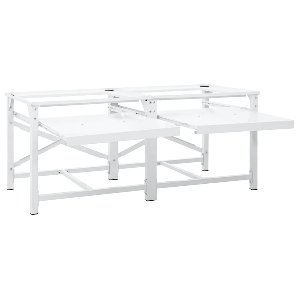 Double Washing Machine Pedestal with Pull-Out Shelves White