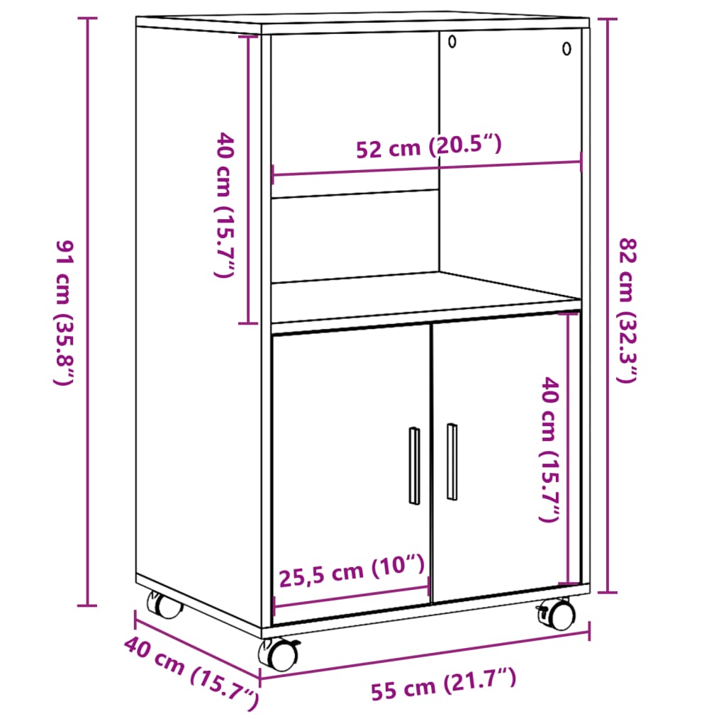 Rolling Cabinet White 55x40x91 cm Engineered Wood