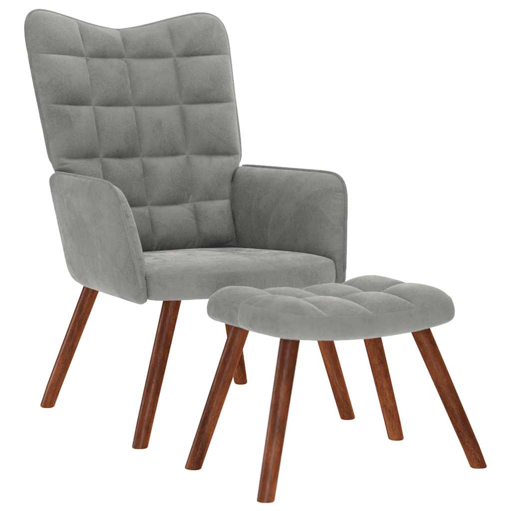 Relaxing Chair with Stool Light Grey Velvet