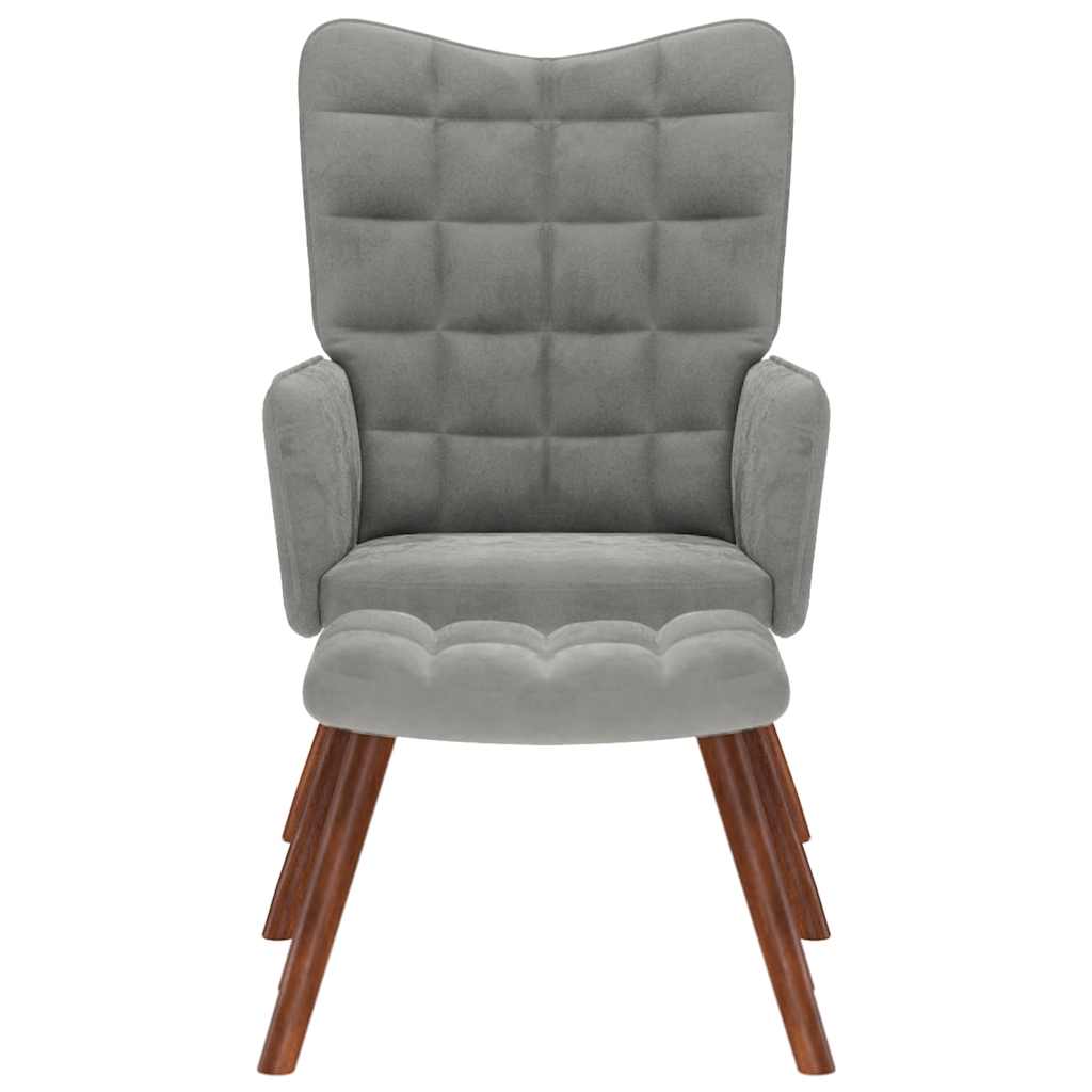 Relaxing Chair with Stool Light Grey Velvet