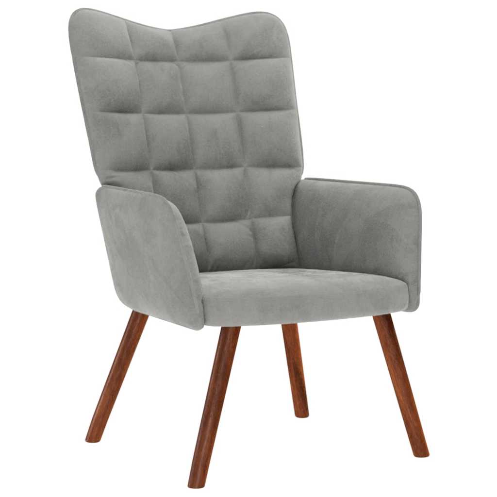 Relaxing Chair with Stool Light Grey Velvet