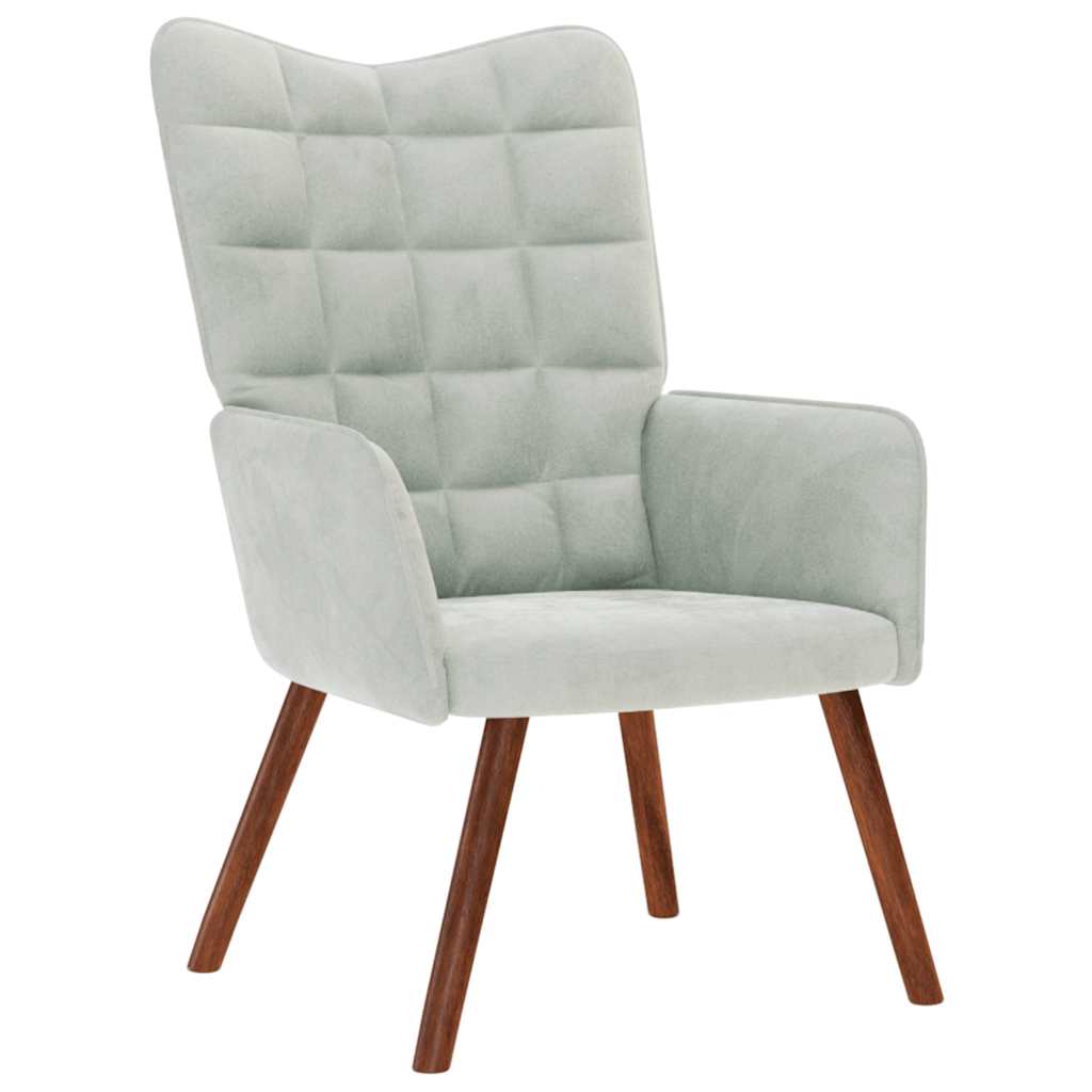 Relaxing Chair with Stool Light Grey Velvet
