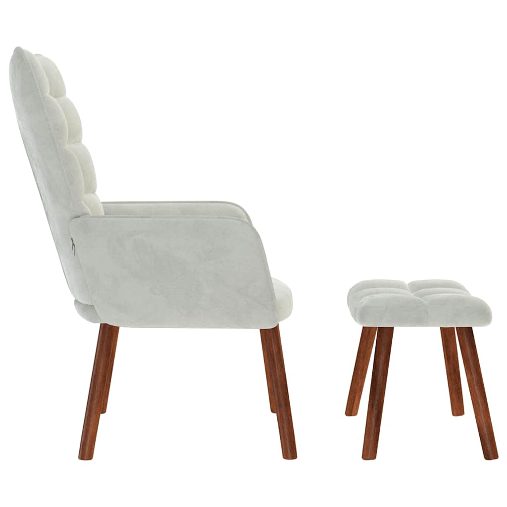 Relaxing Chair with Stool Light Grey Velvet