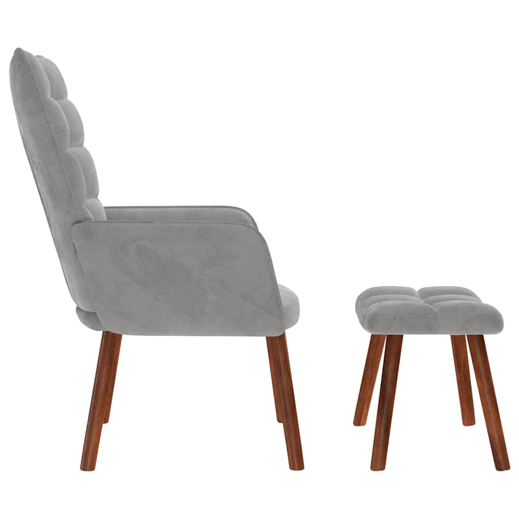 Relaxing Chair with Stool Light Grey Velvet