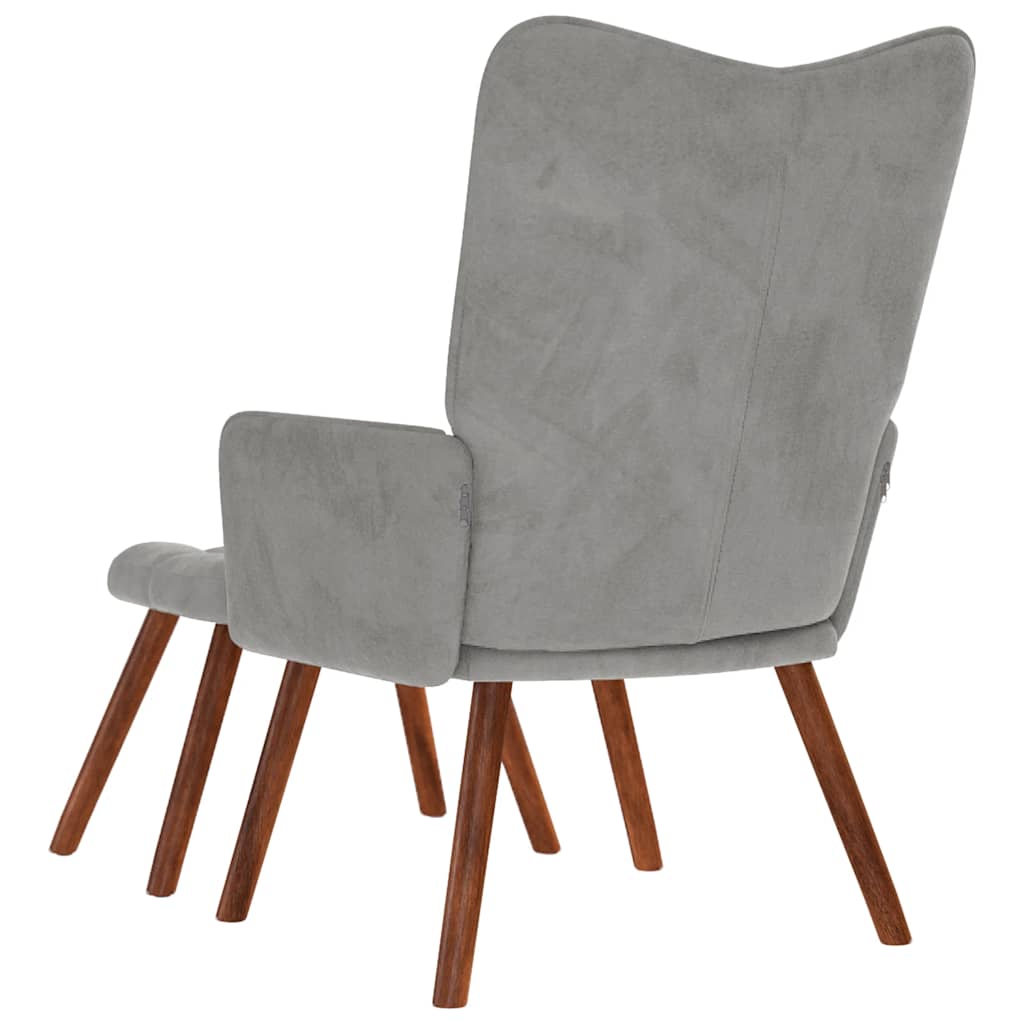 Relaxing Chair with Stool Light Grey Velvet
