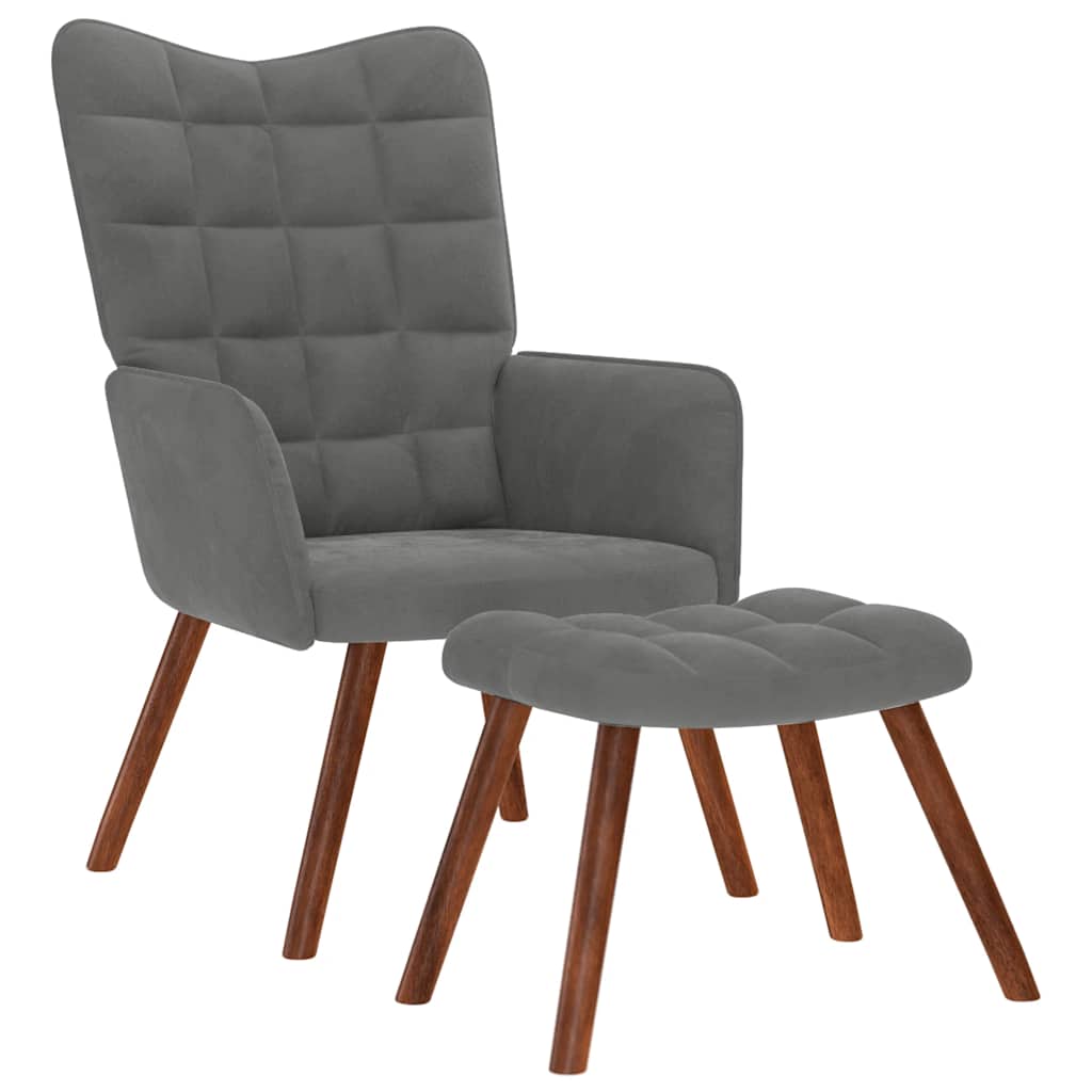 Relaxing Chair with Stool Dark Grey Velvet