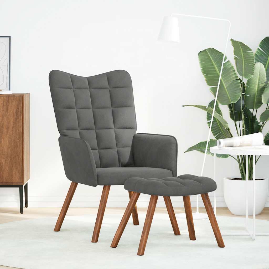 Relaxing Chair with Stool Dark Grey Velvet