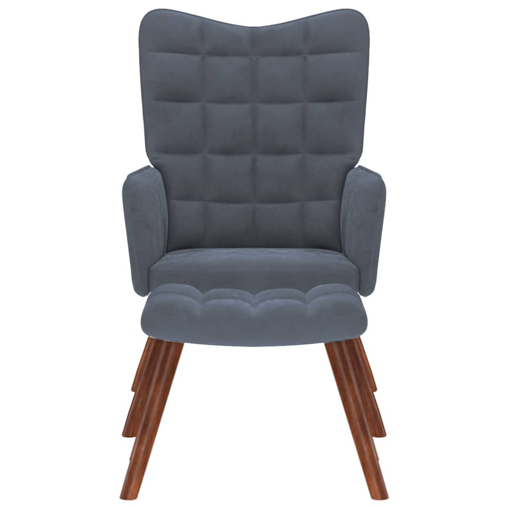 Relaxing Chair with Stool Dark Grey Velvet