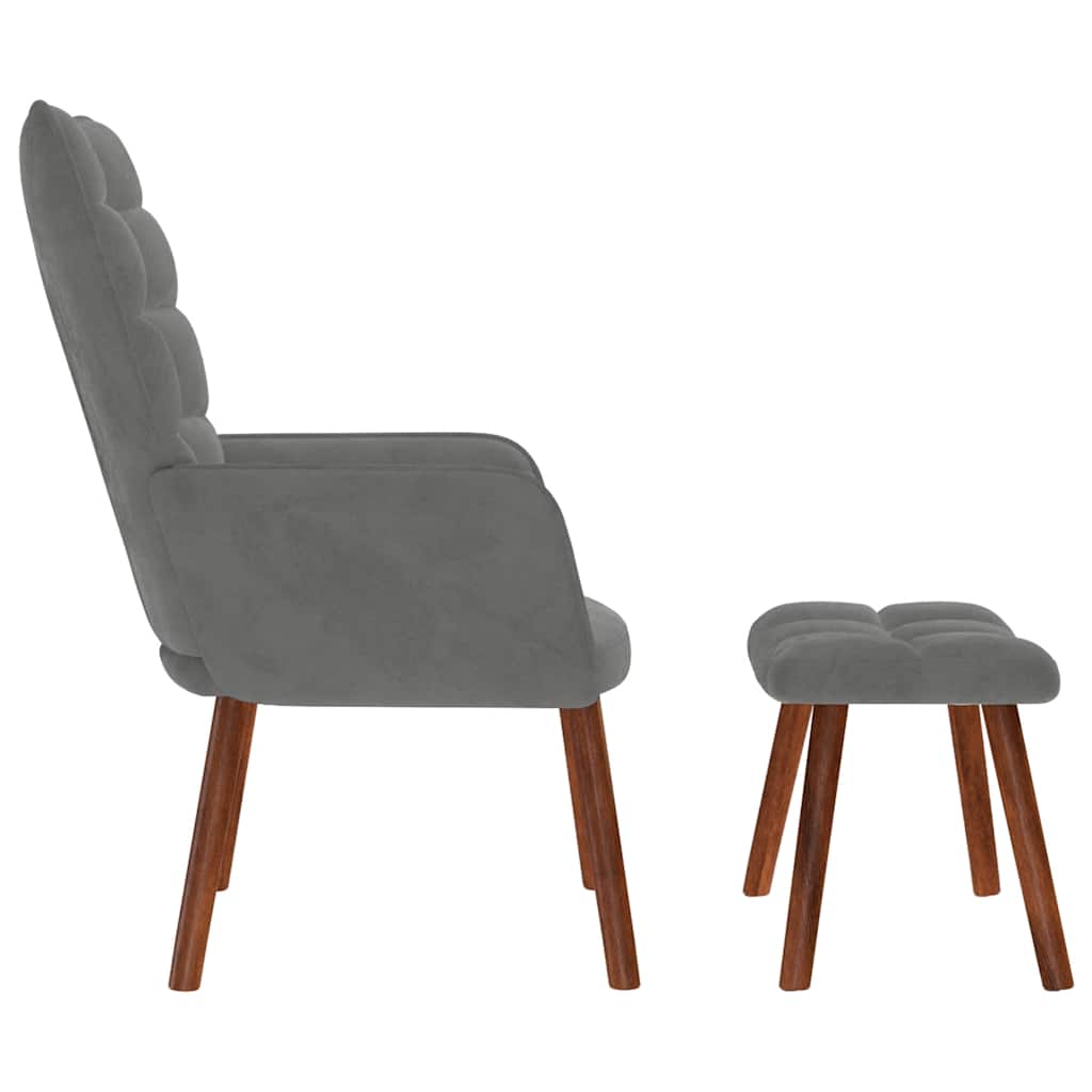 Relaxing Chair with Stool Dark Grey Velvet